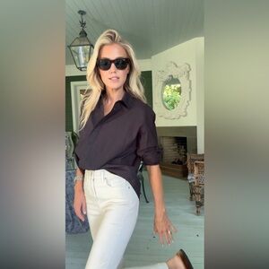 Julia Amory Carolyn Button Down Shirt in Coal Black Medium NWT